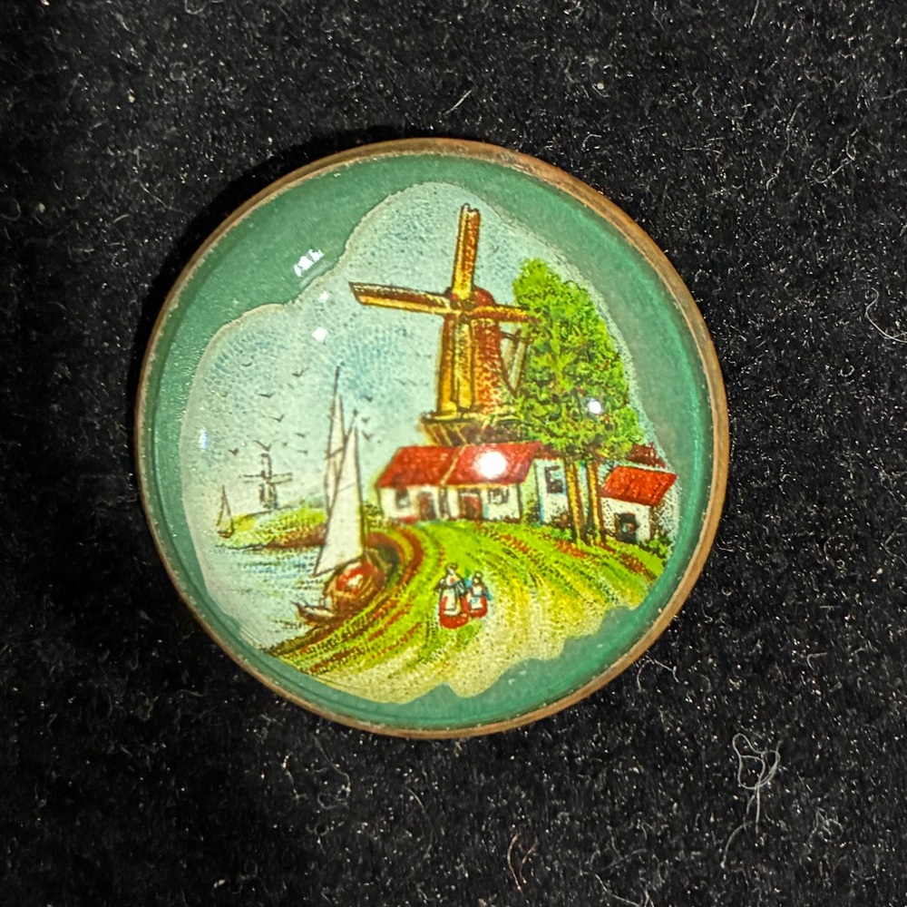 Antique Dutch windmill horse bridle rosette pin brooch